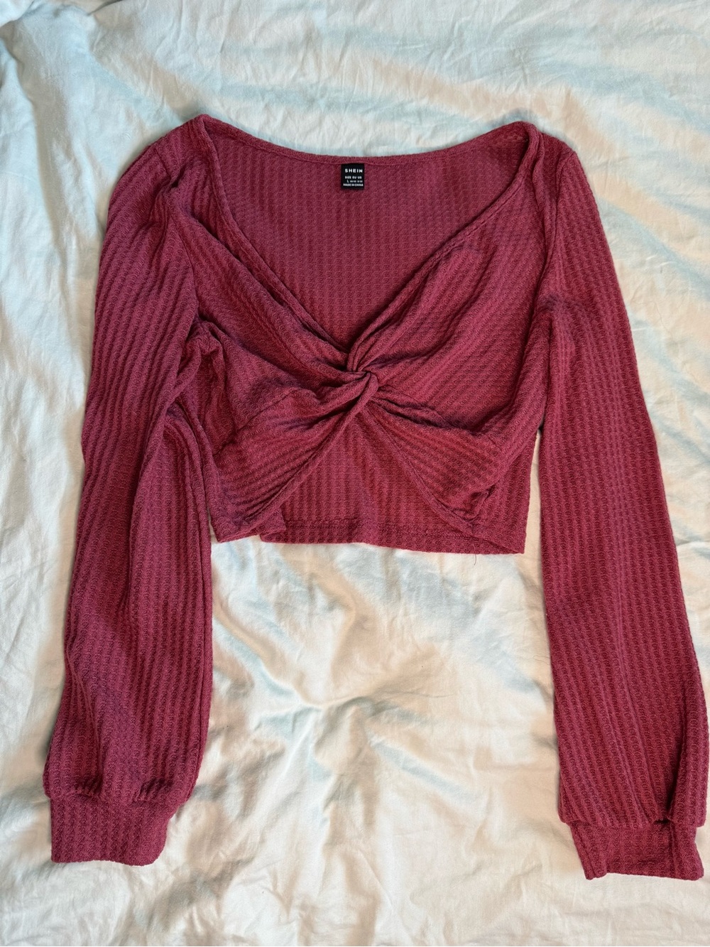 Twist-Front Long Sleeve Crop Top - Wine